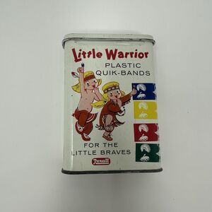 Vintage Little Warrior Plastic Quik Bands Tin Can Only Rexall 1950s